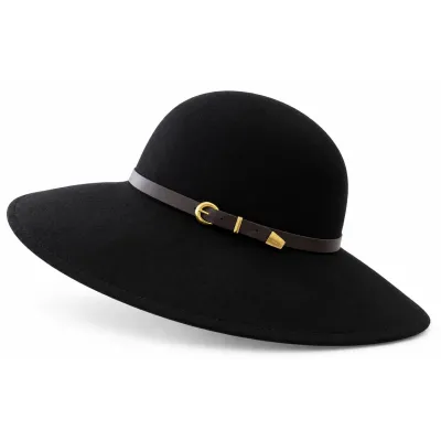 Rachel Black Wool Felt Wide-Brim Hat - Traclet Reference: 24687| Traclet Hat Shop