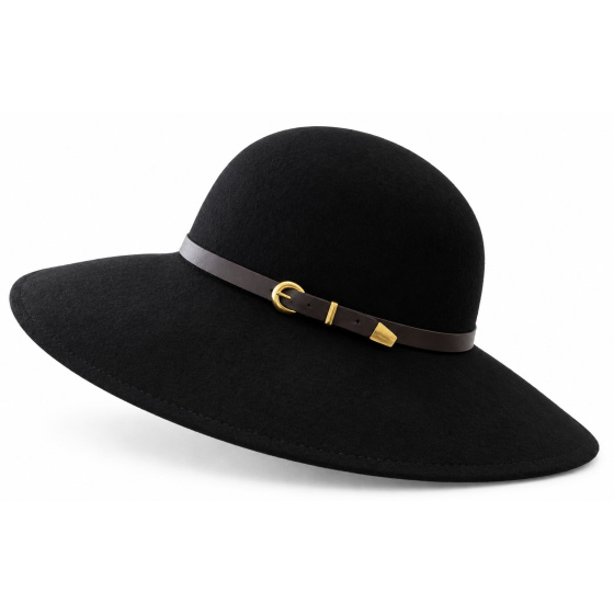 Rachel Black Wool Felt Wide-Brim Hat - Traclet
