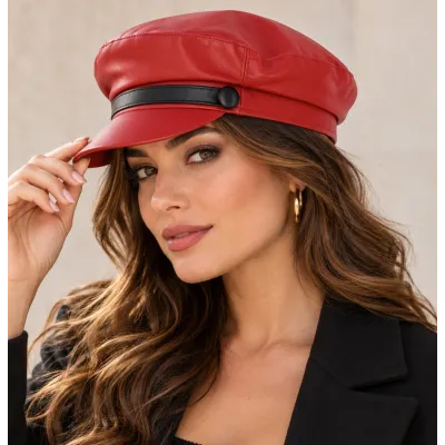 Red Leather Stewart Marine Cap - Traclet Reference: 7819 | Traclet Hat Shop