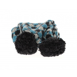 Scarf with turquoise pompom