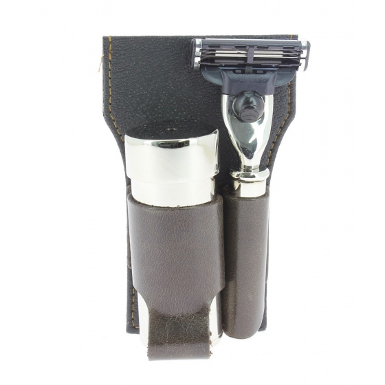 Set de rasage voyage en cuir marron Set de rasage voyage en cuir marron