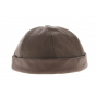 Brown leather biker hat