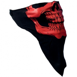 black neck warmer with red head