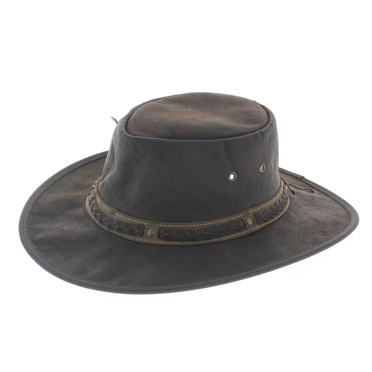 Squashy brown leather kangaroo hat