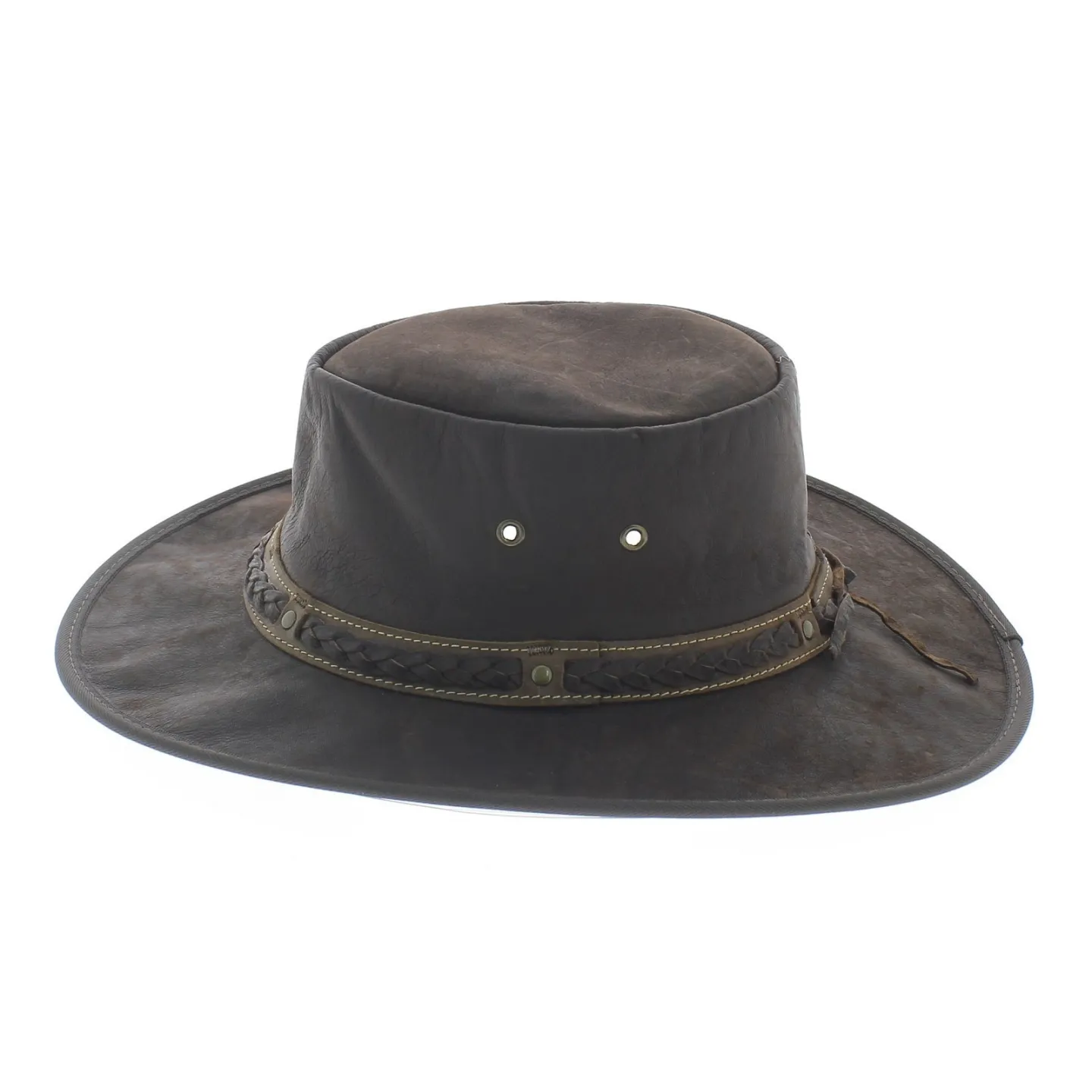 Squashy brown leather kangaroo hat