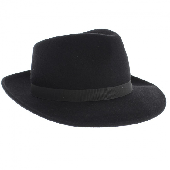 Gabin Black Wool Felt Fedora Hat - Traclet Gabin Black Wool Felt Fedora Hat - Traclet