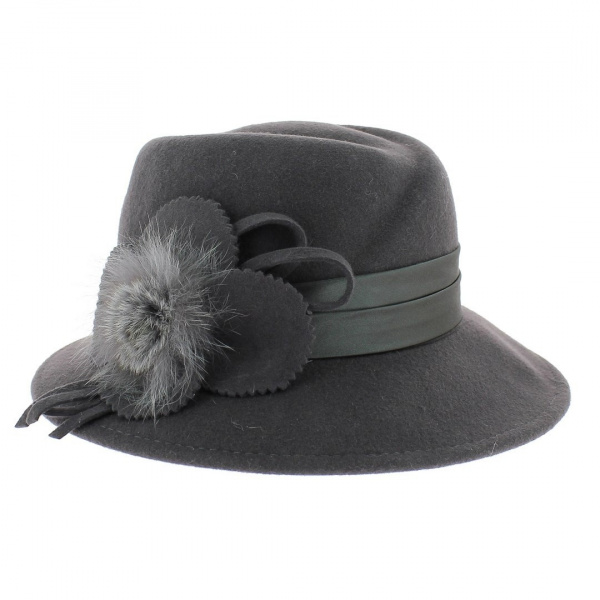 Chapeau Cloche Femme HIULLEN En Feutre Laine - Bord Large Avec Nœud - Taille Unique 56cm - Style Vintage