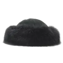 Black Leather & Fox Fur Hat - Traclet Reference: 4215 | Chapellerie Traclet