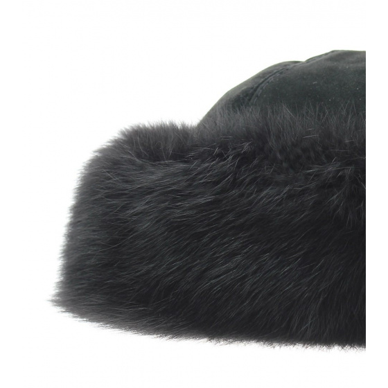 Black Leather & Fox Fur Hat - Traclet