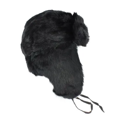 Chapka - Ushanka Fourrure Lapin Noir Reference : 1506 | Chapellerie Traclet