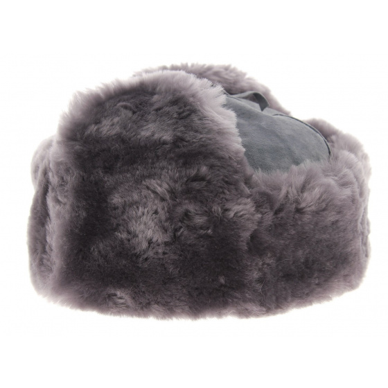 Blue-grey leather and sheepskin chapka - Wegener