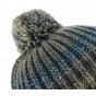 Bluish Citrus Beanie with Pompom - turquoise, gray, and mustard yellow stripes