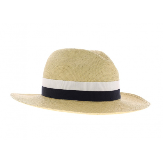 Chapeau panama fino aa ruban bleu blanc