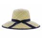 Maryse Wide-Brimmed Hat with Navy Ribbon