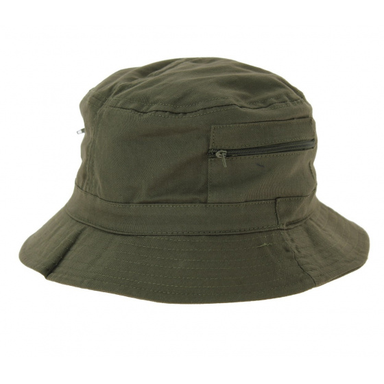 Khaki Travel Bucket Hat with Pocket