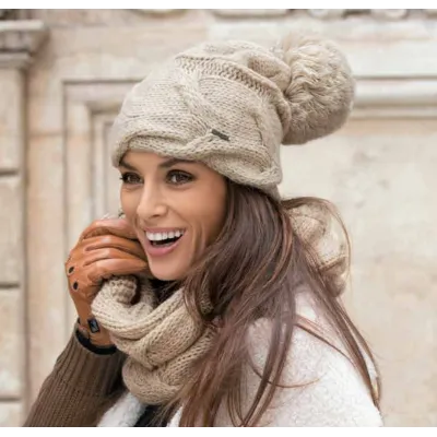 Bonnet Pompon beige - Wegener Reference : 3010 | Chapellerie Traclet