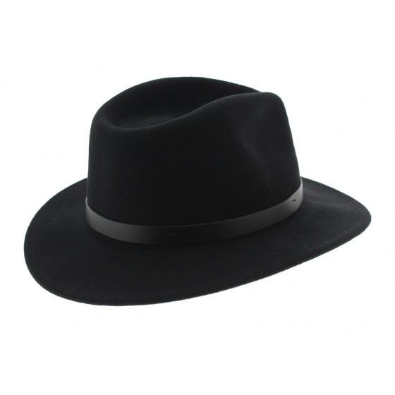 Black Wool Felt Messer Fedora Hat - Brixton