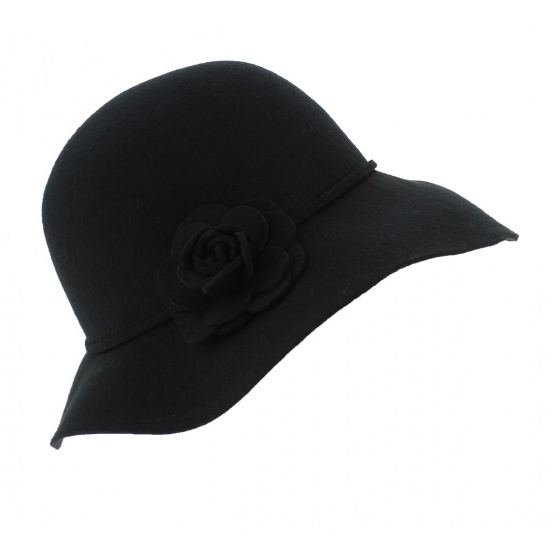 Black Wool Felt Wide Brim Hat - Traclet