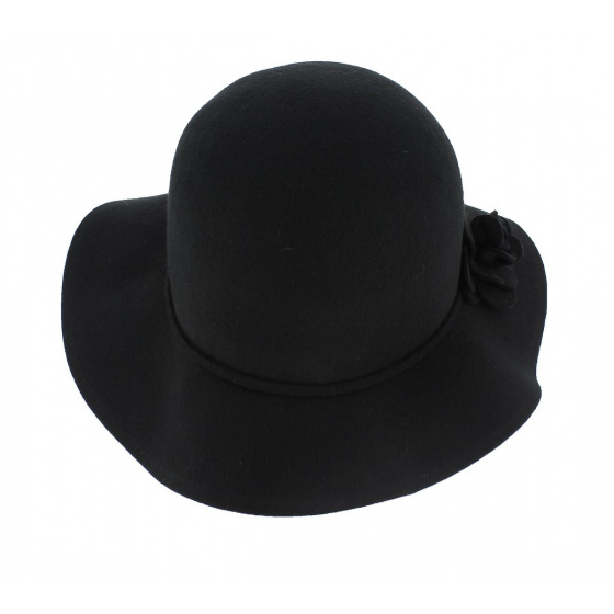 Black Wool Felt Wide Brim Hat - Traclet