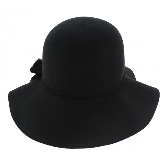 Black Wool Felt Wide Brim Hat - Traclet