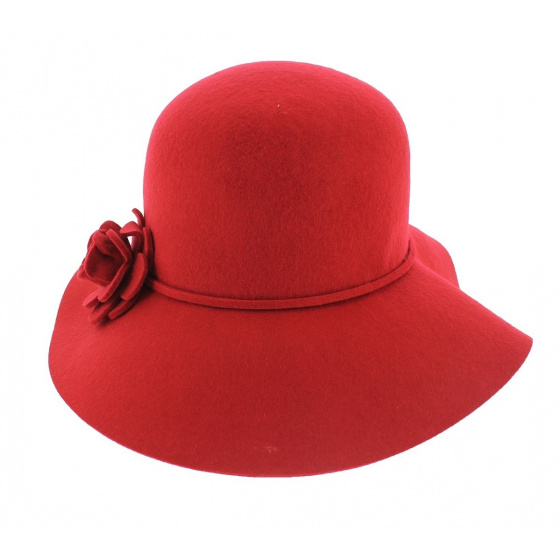 Red Wool Felt Wide-Brimmed Hat - Traclet