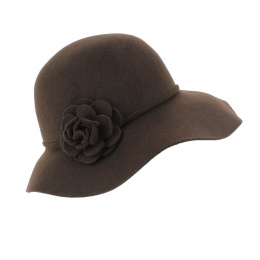 Brown Wool Felt Wide-Brimmed Hat - Traclet