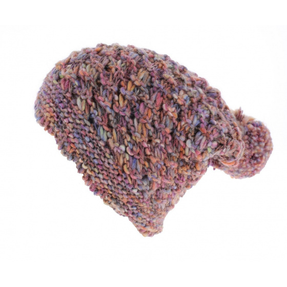 Long pompom beanie courchevel Old Rose