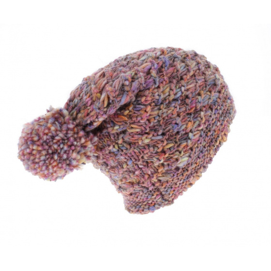 Long pompom beanie courchevel Old Rose