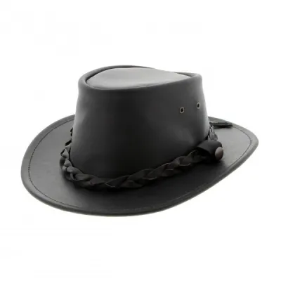 Chapeau Australien Highlander Cuir UPF50+ Noir - Jacaru Reference : 4557 | Chapellerie Traclet