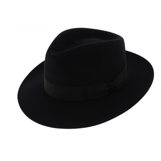 Black Rabbit Fur Felt Fedora Hat - Traclet