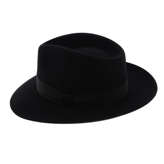 Black Rabbit Fur Felt Fedora Hat - Traclet