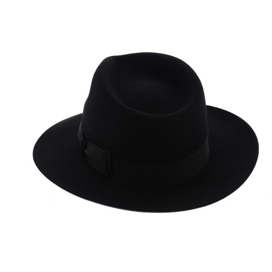 Black Rabbit Fur Felt Fedora Hat - Traclet
