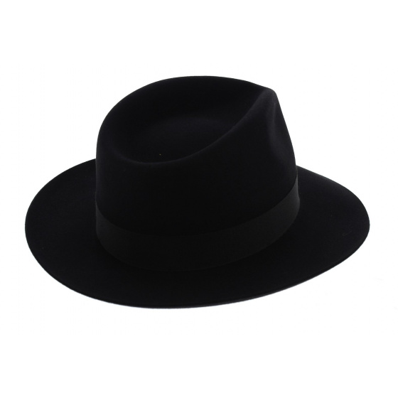Black Rabbit Fur Felt Fedora Hat - Traclet