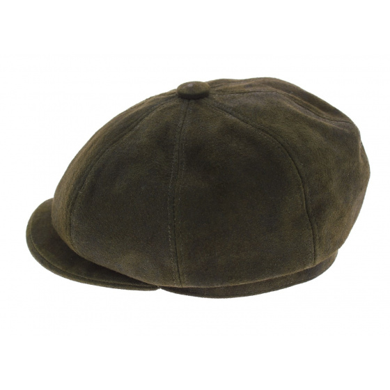 Khaki Leather Hatteras Newsboy Cap - Aussie Apparel