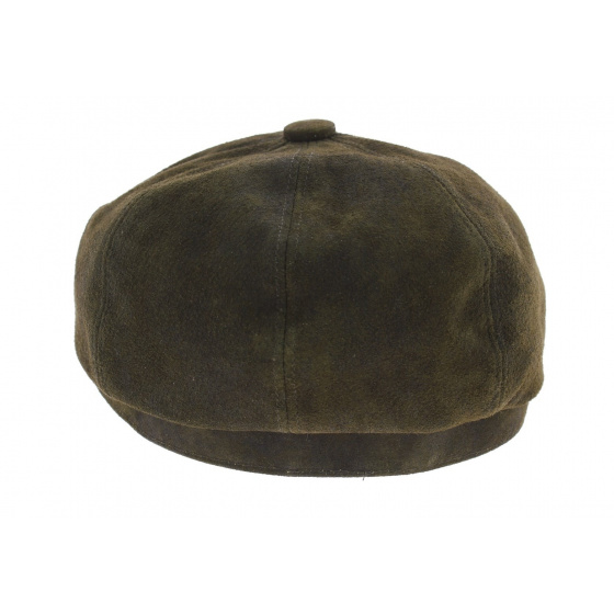 Khaki Leather Hatteras Newsboy Cap - Aussie Apparel