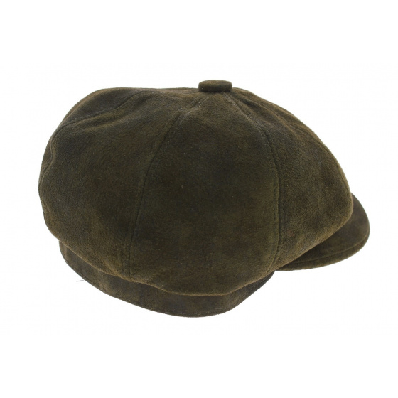 Khaki Leather Hatteras Newsboy Cap - Aussie Apparel