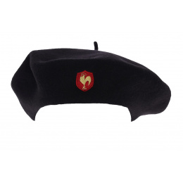 Béret officiel XV de France Laine Noir Coq brodé - Héritage par Laulhère