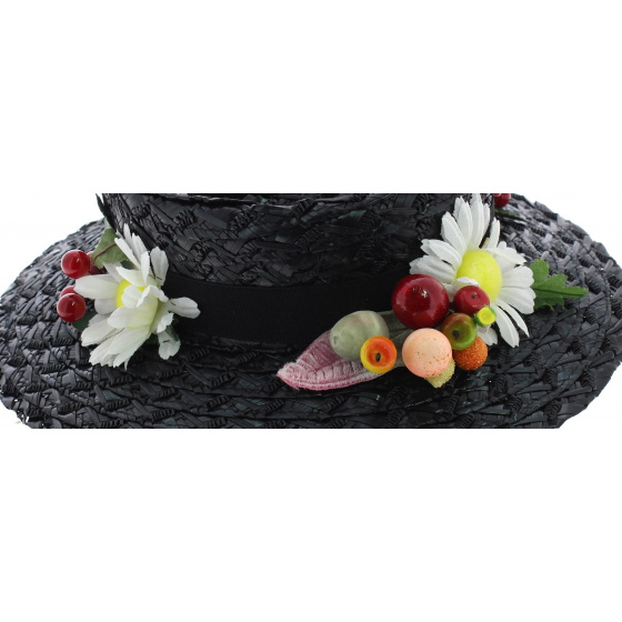 Mary Poppins Black Synthetic Straw Hat - Traclet