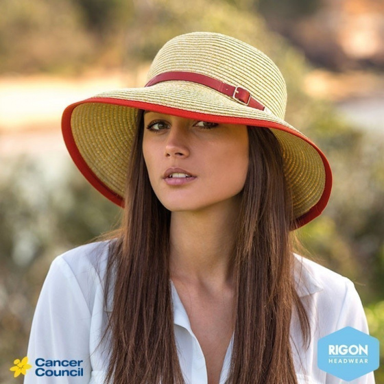 Natural/Red Ladies Wide-Brimmed Hat - Rigon Headwear