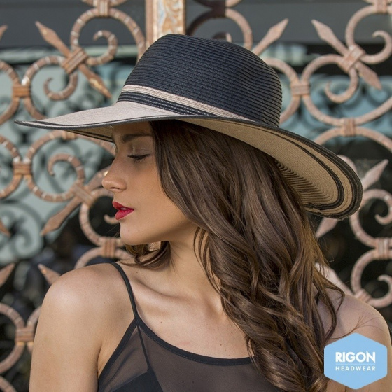 Capeline Bicolore Noir/Marron Fibres Naturelles - Rigon Headwear