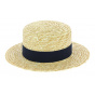 Children's Natural Straw Boater Hat Navy-Blue - Traclet