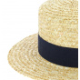 Children's Natural Straw Boater Hat Navy-Blue - Traclet