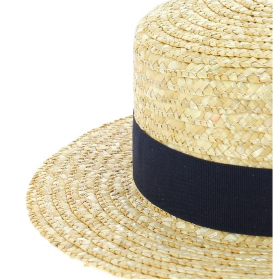 Canotier Enfant Paille Naturelle Bleu-Marine - Traclet Canotier Enfant Paille Naturelle Bleu-Marine - Traclet