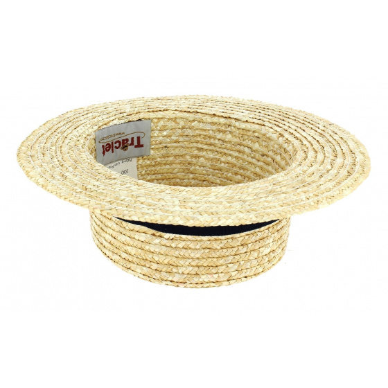 Canotier Enfant Paille Naturelle Bleu-Marine - Traclet Canotier Enfant Paille Naturelle Bleu-Marine - Traclet