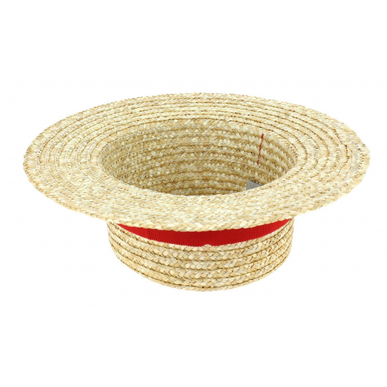Canotier Enfant Paille Naturelle Rouge - Traclet