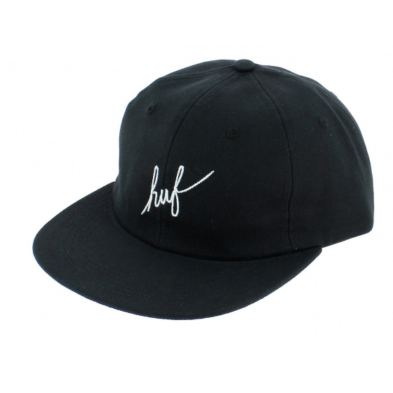 Black Cotton Strapback Script Cap - Huf