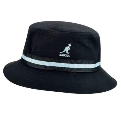 Black Cotton Stripe Lahinch Bucket Hat - Kangol Reference: 6630 | Traclet Hat Shop