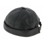 Black leather biker hat - Bullet style Seven Jocker