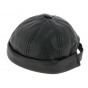 Black Leather Biker Beanie - Bullet Style Seven Jocker