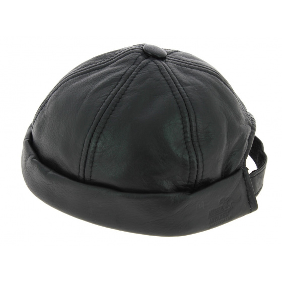 Black Leather Biker Beanie - Bullet style Seven Jocker